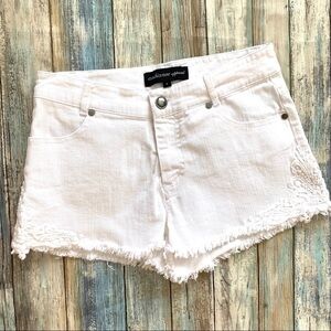 Ambiance Apparel lace detail fringe shorts